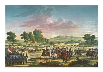 De Keizerlijke Garde manoeuvreert in aanwezigheid van de Twee Keizers in Tilsit, 28 juni 1807, c1850
