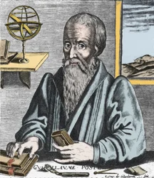 Portret van Guillaume Postel (1510-81), oriëntalist, filoloog en theosoof van de Franse katholieke gezindte. Gravure door Edme de Boulonois.