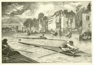 Roeiwedstrijd op de Theems bij Chelsea (gravure)