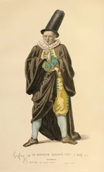 Kostuum voor de rol van Scanarelle, ca.1868 (gravure)