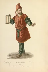 Kostuum voor de rol van Sosie, ca. 1868 (gravure)