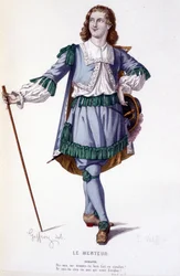 Het personage Dorante in de komedie Le Menteur - Volledig Theater: (Collectie van toneelstukken door Corneille) tekening door Geffroy, gravure door L. Wolff - ed. Laplace, Sanchez et Cie, Parijs 1884