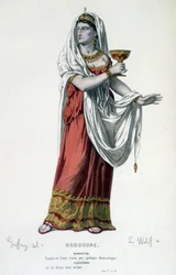 Het personage Cleopatra in de tragedie Rodogune prinses van de Parthen - Volledig theater: (Collectie toneelstukken van Corneille) tekening door Geffroy, gravure door L. Wolff - ed. Laplace, Sanchez et Cie, Parijs 1884