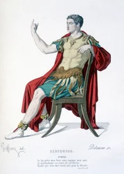 Het personage van Pompee in het toneelstuk Sertorius - Compleet theater: (Collectie van toneelstukken door Corneille) tekening door Geffroy, gravure door Delanoux - ed. Laplace, Sanchez et Cie, Parijs 1884