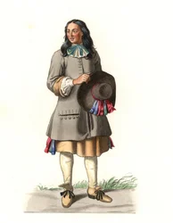 Franse boer 17e eeuw, naar een gravure van 1679, door Jean Saint Jean - Lithografie van een illustratie door Edmond Lechevallier-Chevignard (1825-1902), uit 