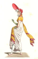 Jonge Franse vrouw gekleed in de mode van de Wonderbaarlijke van de 18e eeuw (detail)