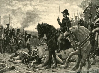 Ontmoeting van Wellington en Blücher na de Slag bij Waterloo