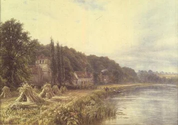 Dorp aan de Rivier met vissende figuren