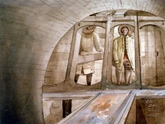 Uitzicht op het schild gebruikt bij de bouw van de Thames Tunnel, Londen, 1835