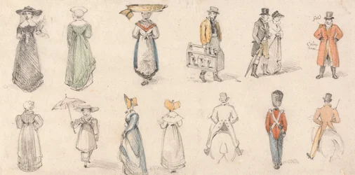 Studies van figuren: vrouwen, ambachtslieden, enz.