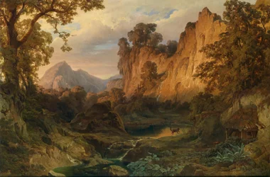 Edmund von Wörndle Romantisch landschap in avondlicht 1859
