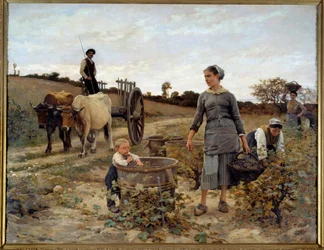 Hoek met wijnranken in de Languedoc, schilderij van Édouard Debat-Ponsan (1847-1913), 1886. Zon. 2,02 x 2,6 m. Nantes, Museum voor Schone Kunsten