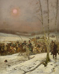 Kozakken vallen een eskadron van de Ere Garde aan, ca. 1910