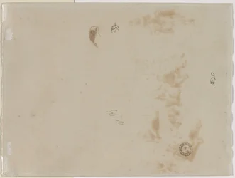Schets van een man met opgeheven arm en schets van een helm, 1878