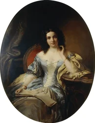 Portret van een Zittende Dame in een Blauw en Wit Jurk, 1853