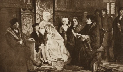 Erasmus leest voor aan de jonge keizer Karel V, Brussel