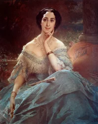 Portret van Gravin Hallez Claparede, Ere-dame van Keizerin Eugenie (1826-1920). Schilderij door Edouard Louis Dubufe (1820-1883)