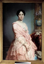 Portret van Madame F. Schilderij van Édouard Dubufe (1820-1883). 19e eeuw. Afmetingen 1,3 x 0,89 m. Parijs, Musée d