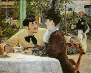 In het Pére Lathuille Restaurant Chez le père Lathuille, in de open lucht
