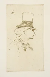 Baudelaire in profiel met een hoed