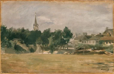 Landschap met een dorpskerk, vroege jaren 1870