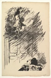 Gezeten op een buste van Pallas. Illustratie bij The Raven van Edgar Allan Poe, 1875