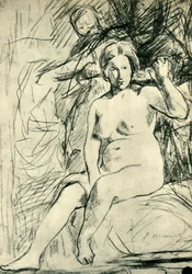 Studie van een Zittende Naakte La Toilette, 1858-1860