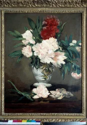Vaas met pioenrozen op een piédouche, 1864, afmetingen 0,93 x 0,70 m, Musée d