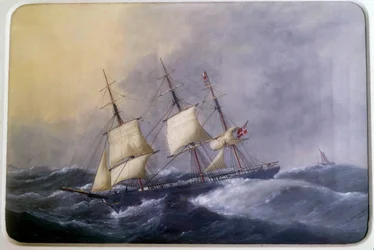 Een driemaster van de handel in 1882. Aquarel door Edouard Adam, 1882. Parijs, Musée de la Marine