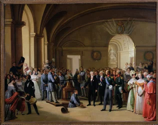 Tsaar Alexander I (1777-1825) bezoekt het Paris Hotel de La Monnaie op 25 mei 1814, 1844