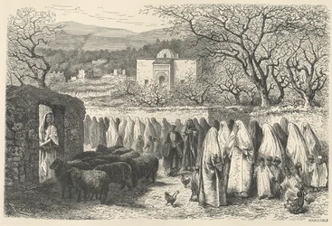 Marabout en processie: Tlemcen, gegraveerd door Henri Theophile Hildibrand (1824-97)