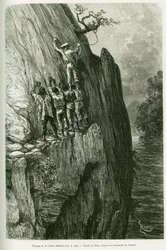 Passage van de Cuesta Infernal. Gravure door Riou, ter illustratie van het verhaal Voyage dans le delta du Pilcomayo et de Buenos Aires a Sucre