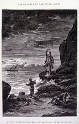 Breng hem neer, Heer, in ontmoedigde handen! in "De Kinderen van Kapitein Grant" door Jules Verne