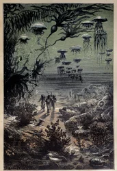 Zeebodem. Illustratie van Édouard Riou (1833-1900) voor de roman “Twintigduizend mijlen onder zee” van Jules Verne (1828-1905), 19e eeuw, privécollectie