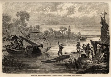 De verschillende methoden van vissen in de rivieren van de provincie Pet Tche Li (vuurvissen, drietandvissen, visvissen, schaakvissen en oevervissen) worden beschreven