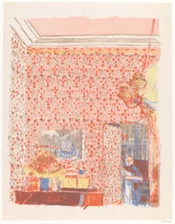 Interieur met roze wandtapijten I