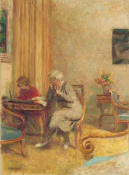 Mevrouw Hessel en Lulu in de Kleine Lounge van de Clayes, c.1934-1935