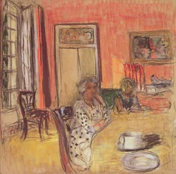 Madame Hessel en Lulu in de eetkamer van het Château des Clayes, c.1935-38
