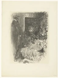 Twee vrouwen en man in verlicht interieur