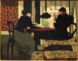 Twee vrouwen onder een lamp (schilderij op doek)
