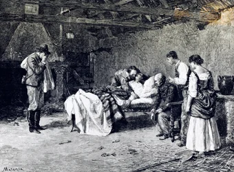 Dood van Anita Garibaldi op de boerderij van markies Guiccioli (illustratie)