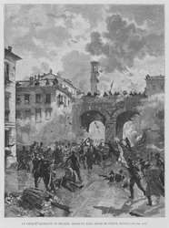 De Vijf Dagen van Milaan, Aanval op de Bogen van Porta Nuova (gravure)