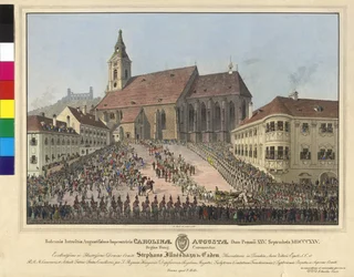 Kroning van keizerin Caroline Auguste tot koningin van Hongarije op 25 september 1825 in Bratislava