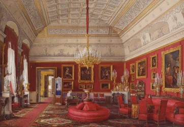 Interieurs van het Winterpaleis. Het eerste gereserveerde appartement. De grote studeerkamer van grootvorstin Maria Nikolajevna, 1867