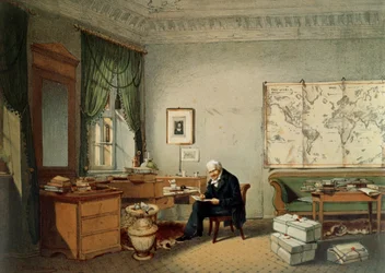Baron Alexander von Humboldt (1769-1859) in zijn Studie