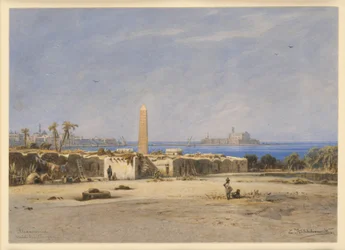 De naald van Cleopatra in de haven van Alexandrië