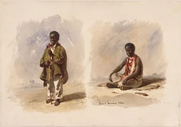 Twee jonge Afro-Brazilianen; één staand, de ander zittend
