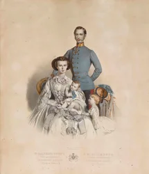 Frans Jozef I en Elisabeth van Oostenrijk met de kinderen Gisela en Rudolf