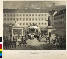 Onthulling van het monument van Franz I in Graz: onthulling van een monument