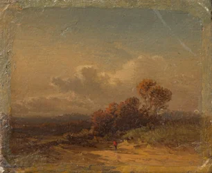 Zomerlandschap met man met rode hoed